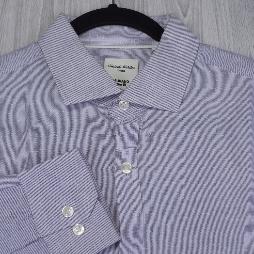 Baird McNutt Murano Slim Fit Shirt Mens L Purple Linen Blend Button-down EUC - Picture 1 of 9
